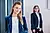 Professionelle Geschäftsfrauen in eleganter Kleidung, Mitarbieterin Frau Huepper im Vordergrund mit blauer Jacke und die andere im Hintergrund unscharf Professionelle Geschäftsfrauen in eleganter Kleidung, Mitarbieterin Frau Huepper im Vordergrund mit blauer Jacke und die andere im Hintergrund unscharf